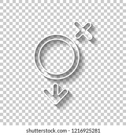 gender symbol. linear symbol. simple transgender icon. White outline sign with shadow on transparent background