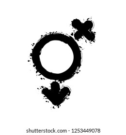 gender symbol. linear symbol. simple transgender icon. Black ink with splashes on white background
