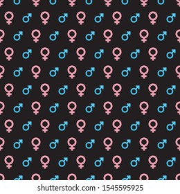 Gender symbol on black pattern, seamless background, can use for design, background concepr, vector.
