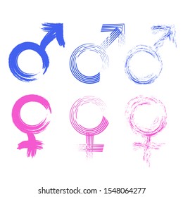 Gender symbols drawn with a brush vector