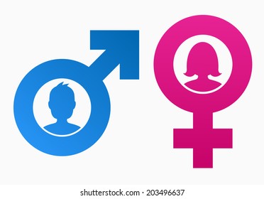 Gender Symbols With Heads Of Man And Woman