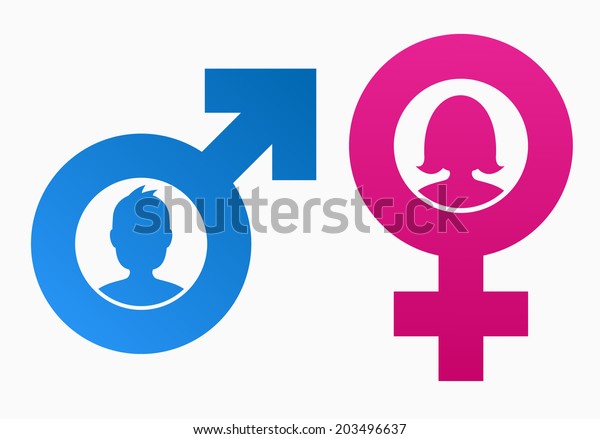 Gender symbols with\
heads of man and woman