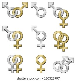 Gender symbols with metallic effect.