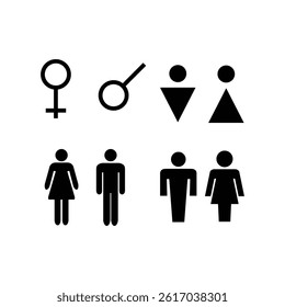 Gender Symbols  Gender Symbols and Restroom Icons Collection Minimalist Male, Female, Unisex Toilet Sign Pictograms in Black Vector Style