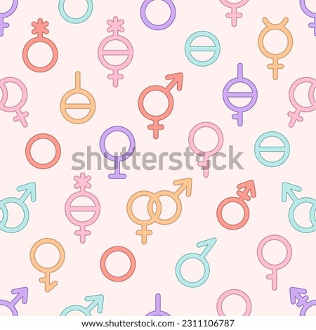 Gender symbols seamless pattern. LGBTQ community. Gay, lesbian, transgender, non-binary. Vector illustration in flat style
