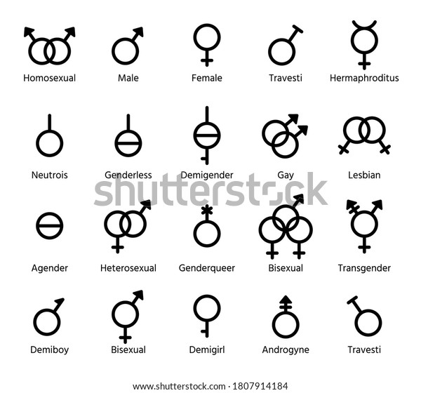 Gender Symbols Vector Male Female Transgender Gay Bisexual And Other Orientation Signs