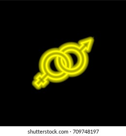 Gender Symbols yellow glowing neon ui ux icon. Glowing sign logo vector