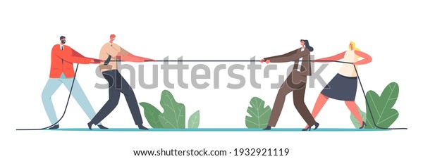 Gender Team Rivalry, Office Superheroes\
Fighting Concept. Male and Female Businesspeople Characters Tug of\
War Competition, Battle for Leadership, Tournament, Fight. Cartoon\
People Vector\
Illustration