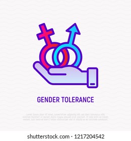 Gender tolerance thin line icon. Modern vector illustration of man and woman equality.