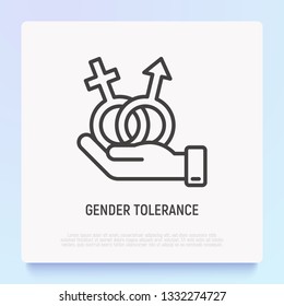 Gender tolerance thin line icon. Modern vector illustration of man and woman equality.
