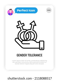 Gender tolerance thin line icon. Modern vector illustration of man and woman equality.