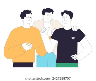 Gender transition and allyship. Friendship bond and support in a transgender person's journey towards self-identity. Transgender man passing. Flat vector illustration