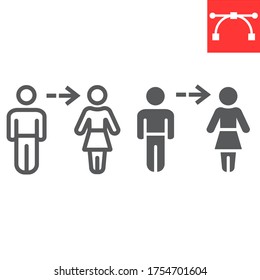 Gender Transition Line And Glyph Icon, Lgbt And Pride, Gender Change Sign Vector Graphics, Editable Stroke Linear Icon, Eps 10