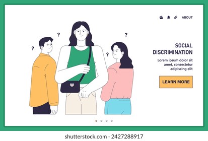 Gender transition negative side web or landing. Upset person facing a harsh neglect from surrounding people. Trans woman facing transphobia and isolation. Flat vector illustration.