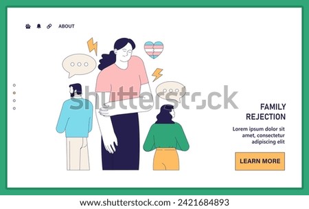 Gender transition negative side web or landing. Upset person facing a harsh neglect from family. Trans woman facing transphobia and isolation. Flat vector illustration.