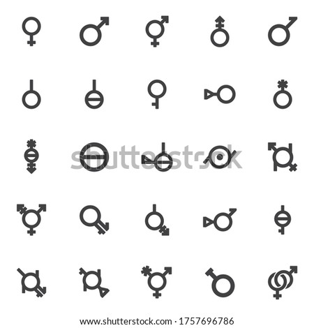 Gender vector icons set, modern solid symbol collection, sexual orientation filled style pictogram pack. Signs, logo illustration. Set includes icons as Male, female, transgender,  bisexual, bigender
