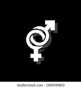 Gender. White flat simple icon with shadow