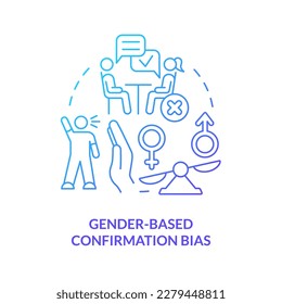 Gender-based confirmation bias blue gradient concept icon. Cognitive prejudice example in workplace abstract idea thin line illustration. Isolated outline drawing. Myriad Pro-Bold font used