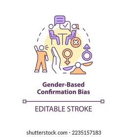 Gender-based confirmation bias concept icon. Cognitive prejudice example in hiring abstract idea thin line illustration. Isolated outline drawing. Editable stroke. Arial, Myriad Pro-Bold fonts used
