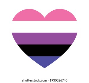 Genderfluid or gender fluid heart or love flat vector icon for apps and print