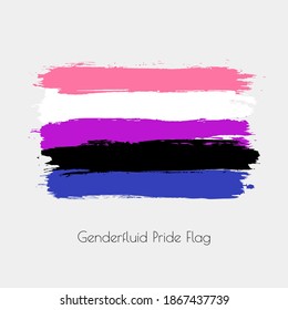 Genderfluid lgbt vector watercolor flag. Hand drawn ink dry brush stains, strokes, stripes, horizontal lines isolated on white background. Painted colorful symbol of non-binary, pride, rights equality