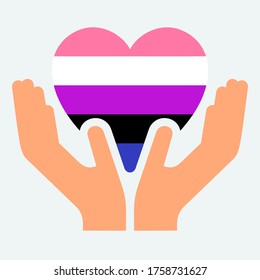Genderfluid pride flag, in heart shape icon on white background, vector illustration