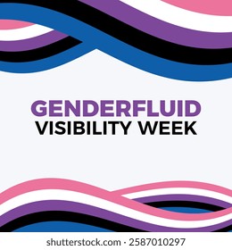 Genderfluid Visibility Week poster vector illustration. Genderfluid waving abstract LGBT pride flag frame vector. Genderfluid wavy border graphic design element. Template for background, banner, card
