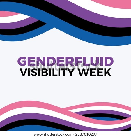 Genderfluid Visibility Week poster vector illustration. Genderfluid waving abstract LGBT pride flag frame vector. Genderfluid wavy border graphic design element. Template for background, banner, card