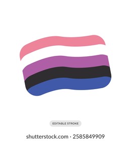 Genderfluid waving flag icon. Pride rainbow flags sticker. LGBT symbol sign.