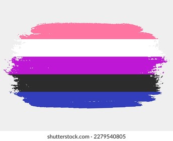 Genderfluidity Flag painted with brush on white background. LGBT rights concept. Modern pride parades poster. Vector illustration