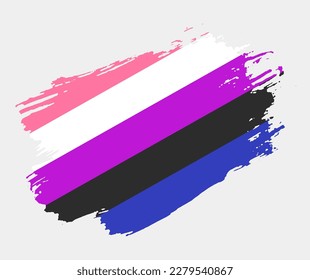 Genderfluidity Flag painted with brush on white background. LGBT rights concept. Modern pride parades poster. Vector illustration