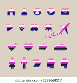 Bandera del orgullo de género, iconos y símbolos de derechos de lgbt. Ilustración de la bandera y el amor homosexual.