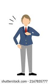 Genderless, blazer uniform, confidently tapping his chest