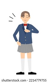 Genderless, blazer uniform, confidently tapping his chest