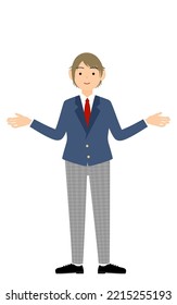 Genderlos, Blazer-Uniform, Gestur der offenen Arme.