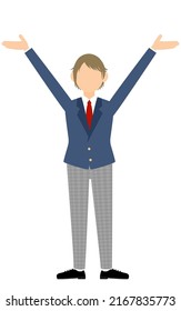 Genderless, blazer uniform, Hailing gesture with outstretched arms