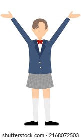 Genderless, blazer uniform, Hailing gesture with outstretched arms