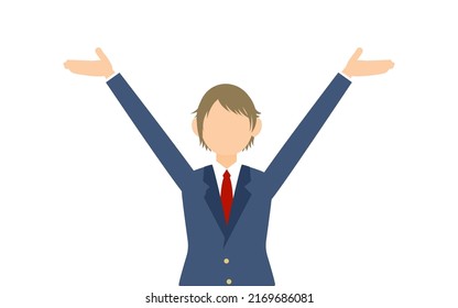 Genderless, blazer uniform, Hailing gesture with outstretched arms