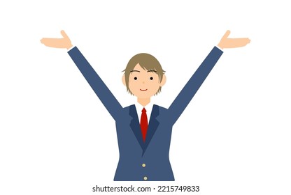 Genderless, blazer uniform, Hailing gesture with outstretched arms