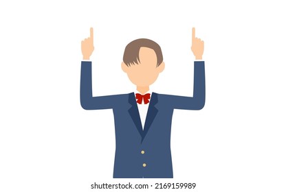 Genderless, blazer uniform, Point up with both hands