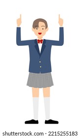 Genderless, blazer uniform, Point up with both hands