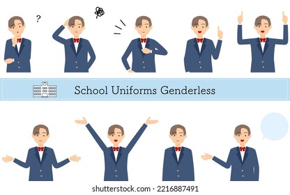Genderless, blazer uniform pose set,Questioning, worrying, undertaking, pointing, etc.