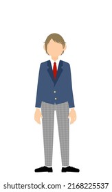 Genderless, blazer uniform, Stand on a stick with your hands down.