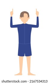 Genderless student, in Genderless swimsuit,Point up with both hands