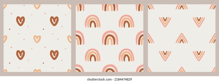 Juego de ilustraciones de colores cálidos de tierra y género Neutrales de guarnición Cute Patterns Sky, Rainbow, Mudcloth Boho Warm Earthy Colours Vector
