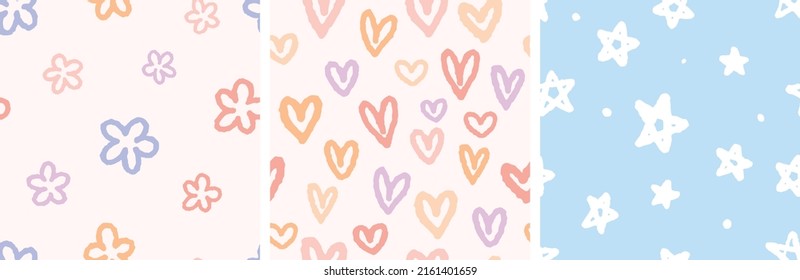 Gender-Neutral Nursery Cute Seamless Pattern Boho Warm Hearts, Stars and Flowers Colorful