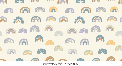 Gender-Neutral Nursery Rainbow Cute Boho Pastel Colors Seamless Pattern Vector Illustration
