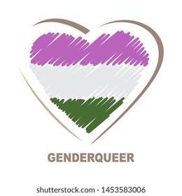 Genderqueer flags heart isolated on white background. LGBT pride symbol. Design element for banner, poster or leaflet.
