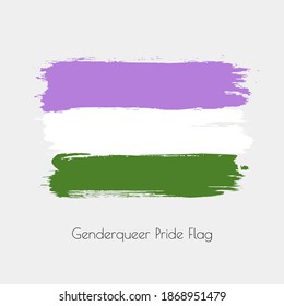 Genderqueer lgbt vector watercolor flag. Hand drawn ink dry brush stains, strokes, stripes, horizontal lines isolated on white background. Painted colorful symbol of non-binary, pride, rights equality