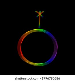 Icono de vector de contorno de género. Símbolo, ilustración del logotipo.Onda delgada de la línea con colores lgbt sobre fondo negro